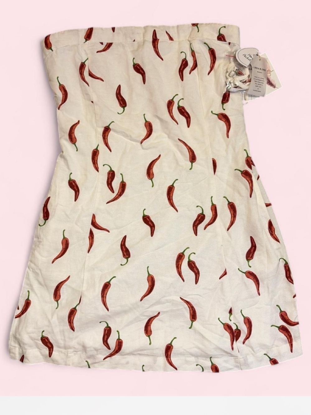 NWT Jessica Simpson Linen Strapless White Dress with Red Chili Pepper Print